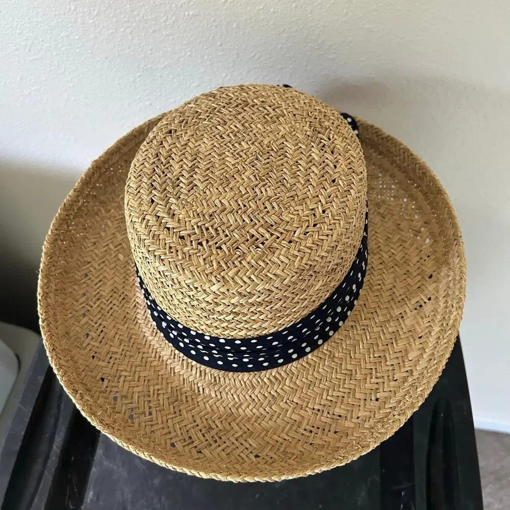 Firethorn Summer Rules Wide Brim Straw Sun Hat with Polka Dot Bow resortwear
